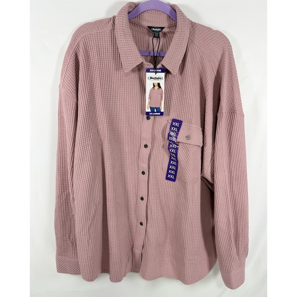 Buffalo Jeans Women's XXL Waffle Button-Up Shirt Long Sleeve Solid Midday Rose